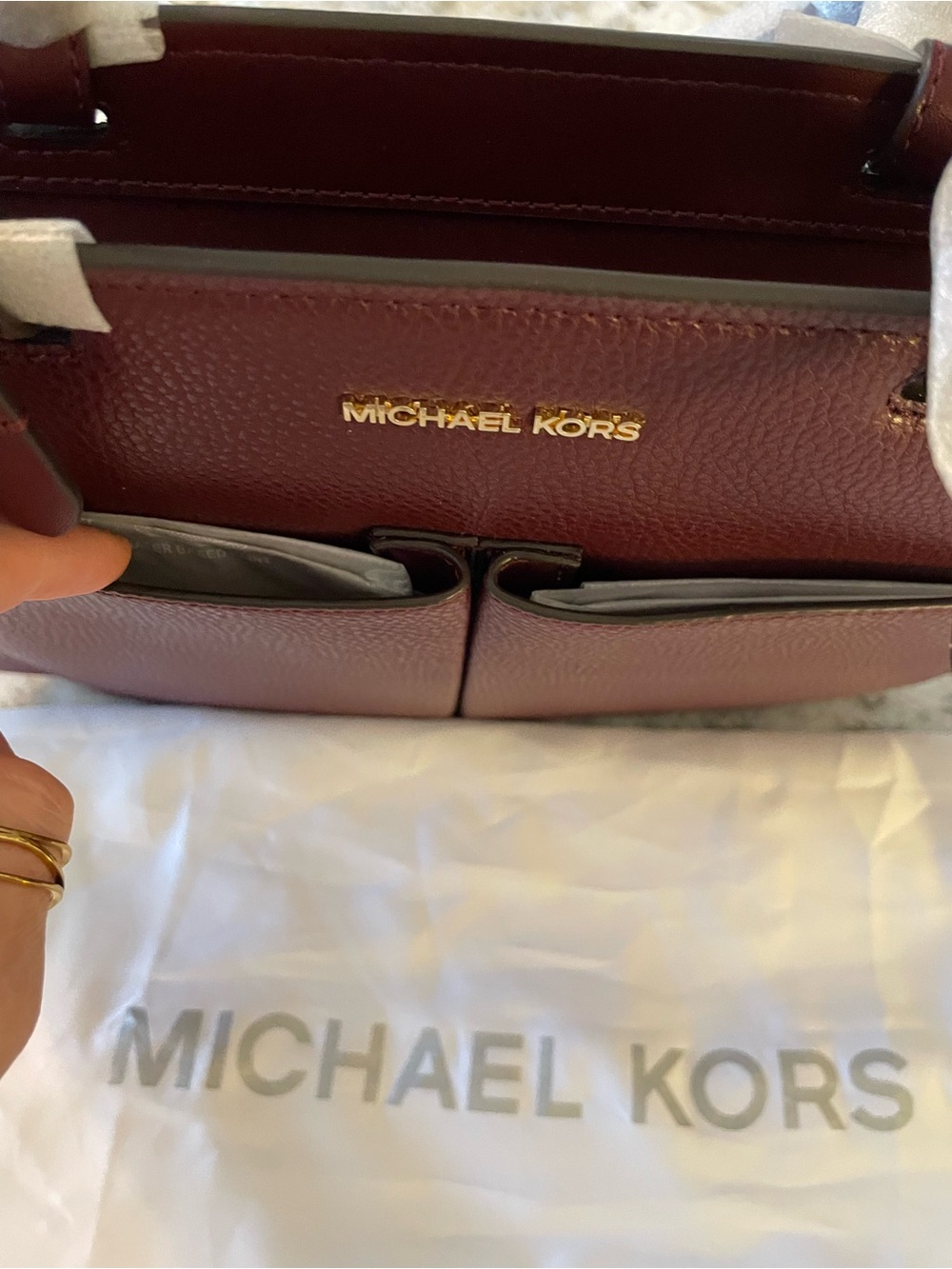 NWT! Michael Kors Jet Set Travel Double Pocket Tote in Oxblood Color - Picture 8 of 10